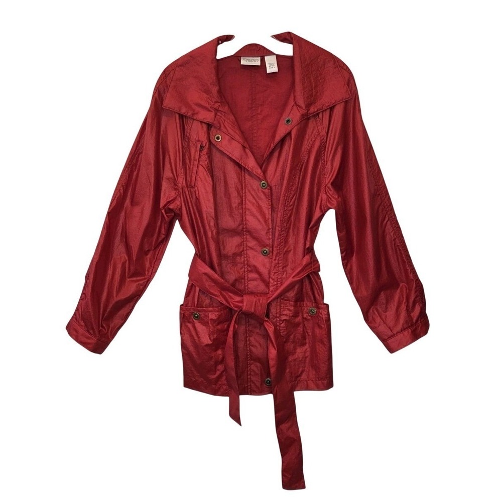 Zenergy by Chicos Lenora Womens Red Metallic Nylon Tie‎ Waist Jacket Size 2 L